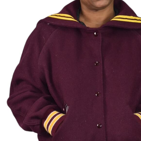 Vintage Holloway Varsity Jacket Red Wool College Letterman Trojan Patch 40 Large - Picture 4 of 14